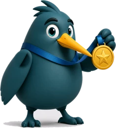 Spottie wearing a gold medal