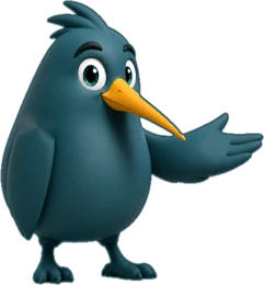 Spottie, the Spotto kiwi, pointing to the headline